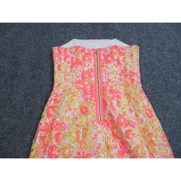 Lilly Pulitzer Dress Womens 4 Multicolor Floral Strapless Lace Fit & Flare Short - Picture 13 of 15